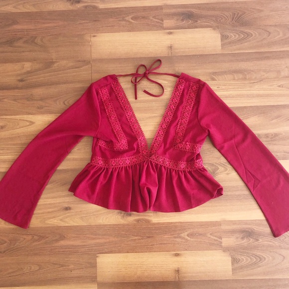 Deep Red Ruffle Hem Blouse - Picture 2 of 4